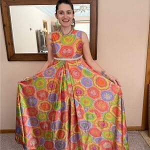 True vintage 60s/70s psychedelic nylon jumpsuit trippy hippie boho handmade